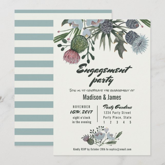 Fleurs sauvages | bleu | Invitations des parties d (Devant / Derrière)