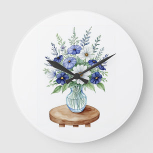 Fleurs sauvages bleus dans un vase Mur Horloge