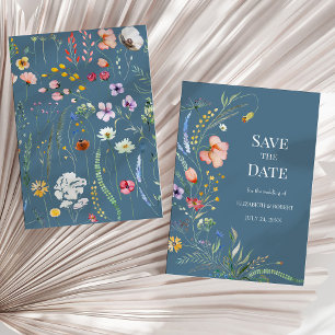 Fleurs sauvages bohèmes bleu clair, carte de réser