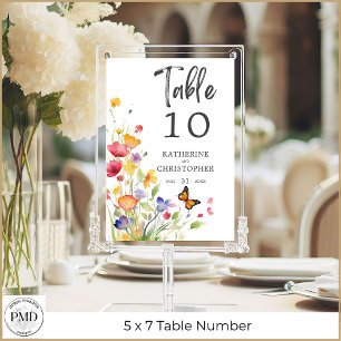 Fleurs sauvages colorées Numéro de table de mariag
