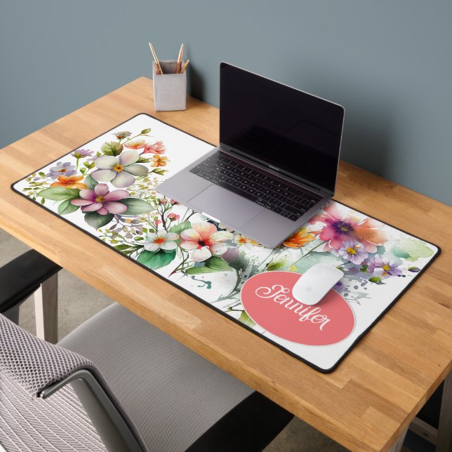 Fleurs sauvages colorés d'aquarelle personnalisée (Bureau 2)