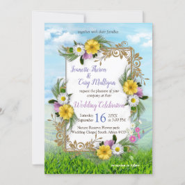 Fleurs sauvages contre une invitation Blue Sky