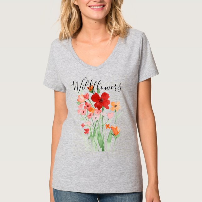 Fleurs sauvages d'aquarelle sur le T-shirt (Devant)