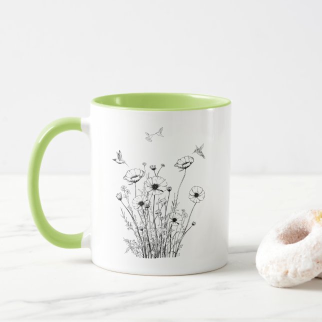 Fleurs sauvages en Mug de café noir et blanc (Avec donut)