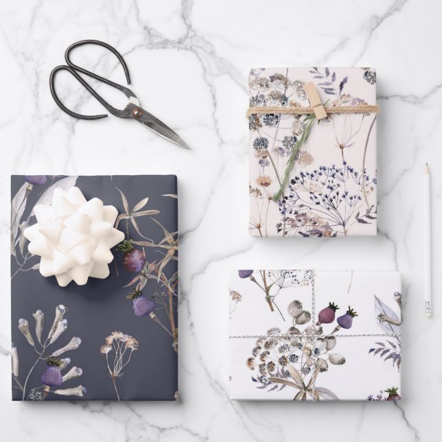 Fleurs sauvages Ensemble de 3 feuilles de papier à (Recto)