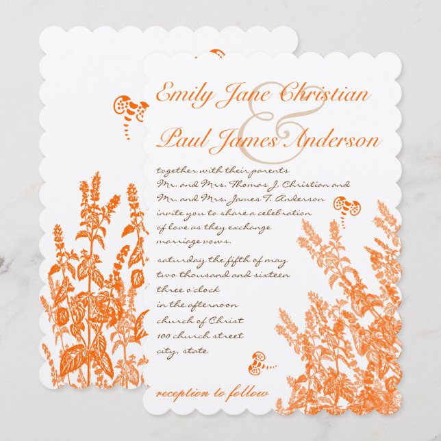 Fleurs sauvages et abeilles Orange Invitations de  (Devant / Derrière)