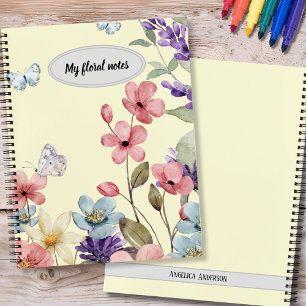 Fleurs sauvages et papillons carnet personnalisé