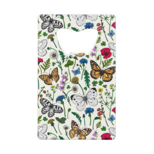 Fleurs sauvages et papillons sur blanc