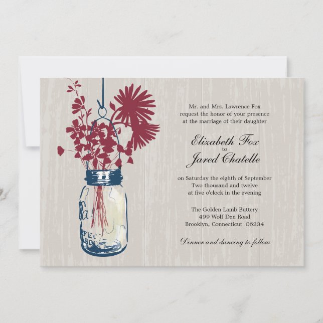 Fleurs sauvages & Mason Jar Mariage Invitations (Devant)