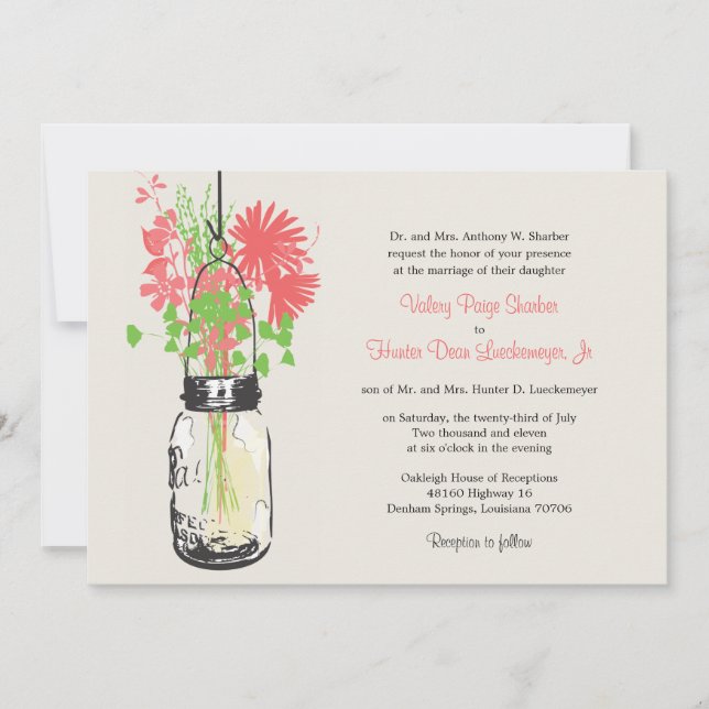 Fleurs sauvages & Mason Jar Mariage Invitations (Devant)