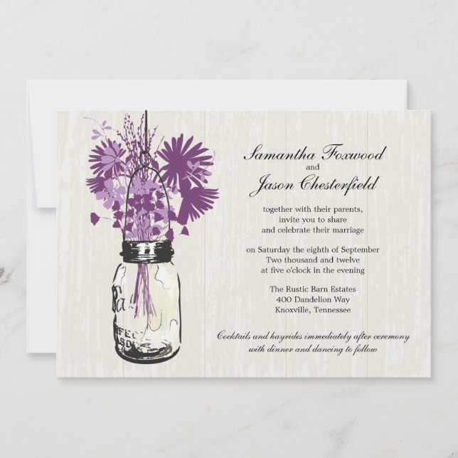 Fleurs sauvages & Mason Jar Mariage Invitations (Devant)