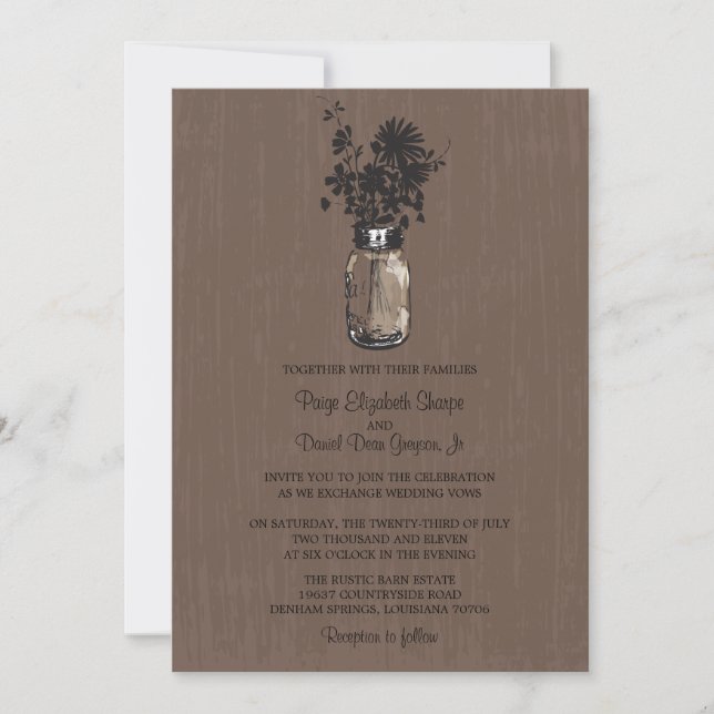 Fleurs sauvages & Mason Jar Mariage Invitations (Devant)