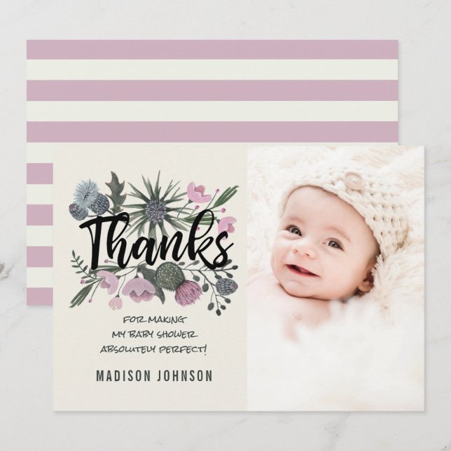Fleurs sauvages | MERCI | CARTE PHOTO BABY SHOWER (Devant / Derrière)