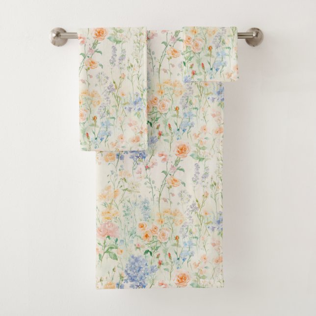 Fleurs sauvages pastel bleu rose vert aquarelle (En situation)