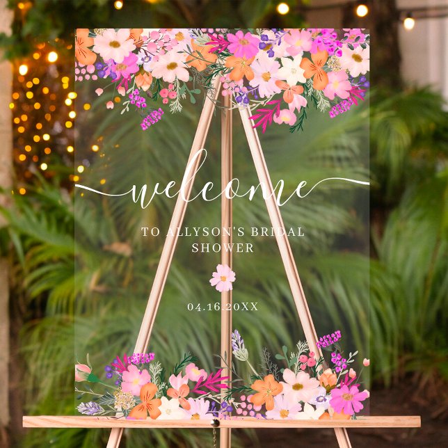 Fleurs sauvages pastel romantiques de printemps bi (Romantic pastel wild flowers spring welcome acrylic sign)