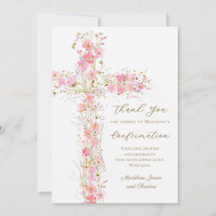 fleurs sauvages roses croix carte de confirmation 