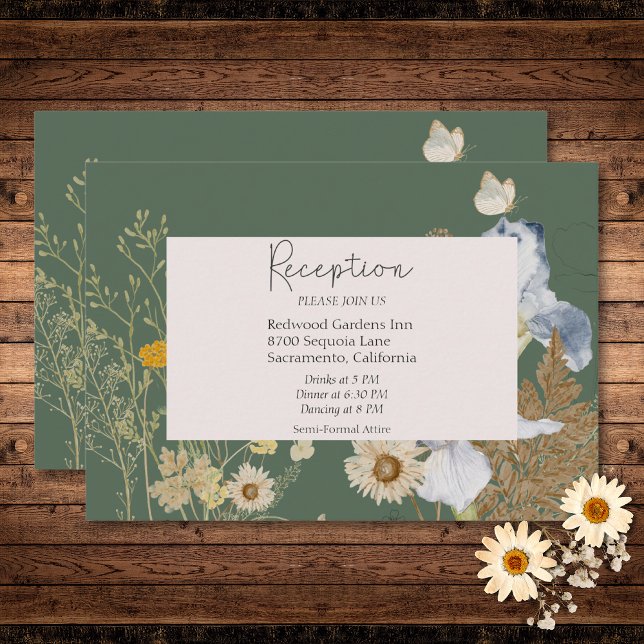 Fleurs sauvages sur la carte d'accueil de mariage  (Wildflowers on Sage Wedding Details Enclosure Card)
