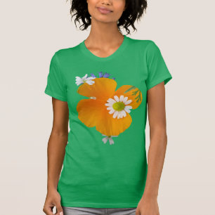 Fleurs sauvages : T-shirt vert jaune orange