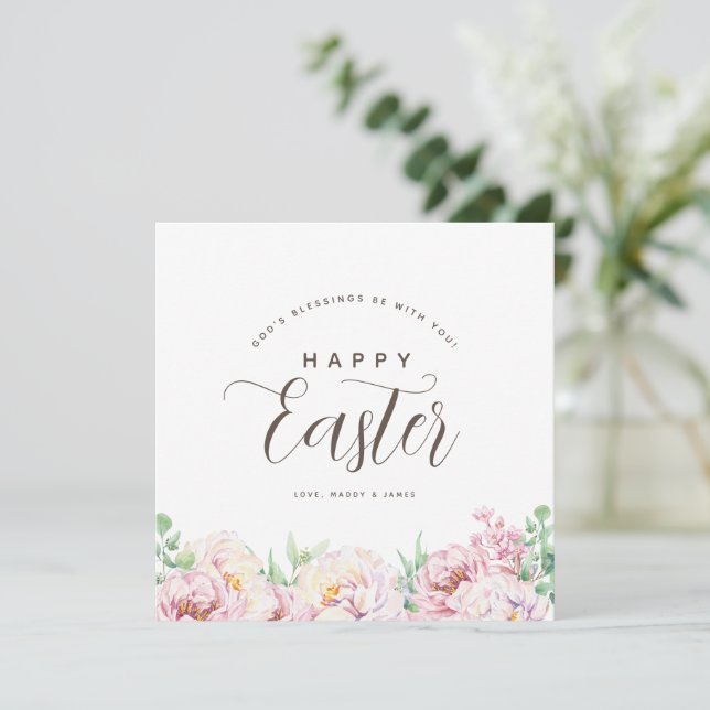 Fleurs simples Carte de voeux personnalisée Pâques (Debout devant)