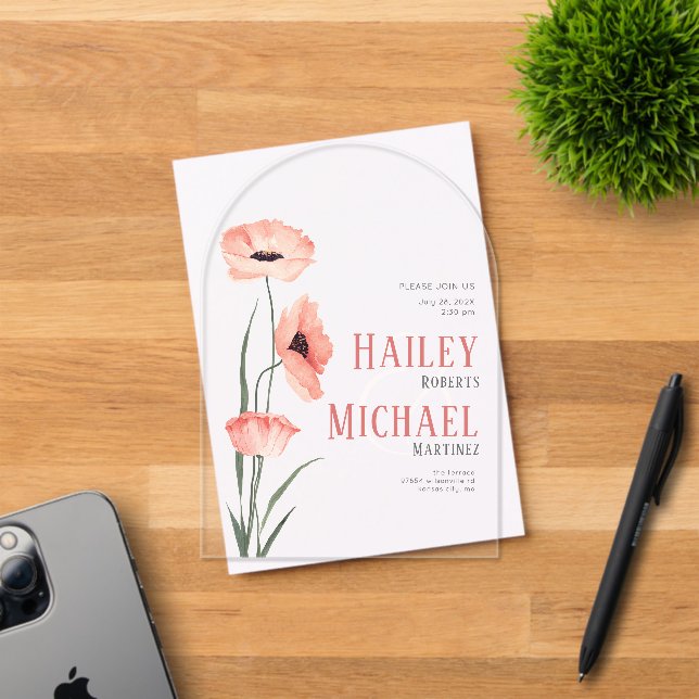 Fleurs simples de corail Invitation acrylique Mari (Insitu (Carte d'invitation))