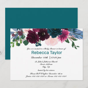Fleurs Teal - Invitation Baby Shower