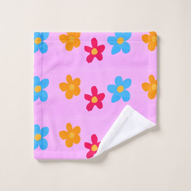 Fleurs tirées par la main sur le rose (Gant de toilette)