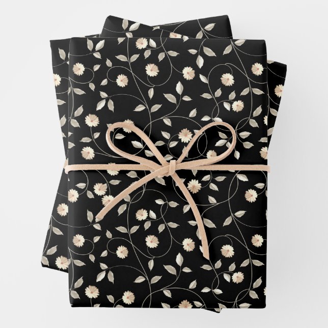 Fleurs tournoient Feuille sur noir (En situation)