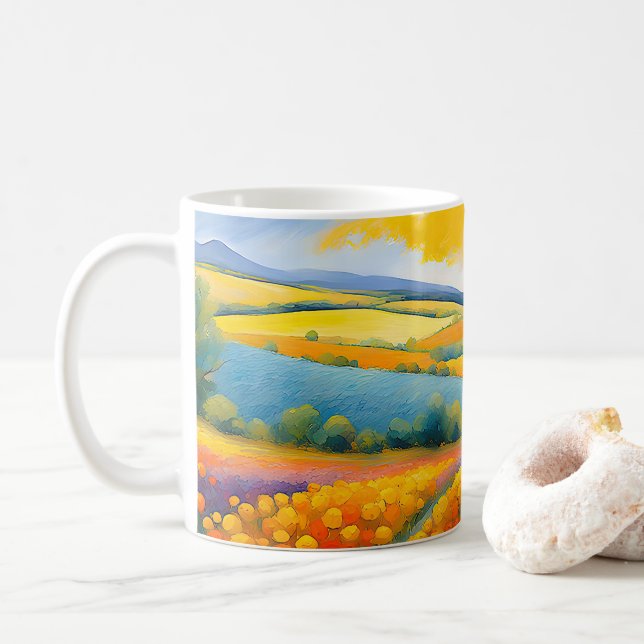 "Fleurs Tranquilles" weite Landschaft Provence Kaffeetasse (Mit Donut)