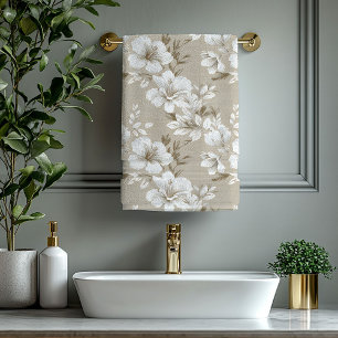 Fleurs tropicales blanches décor élégant beige tau