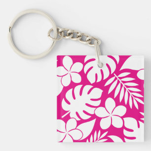 Fleurs tropicales blanches sur fond rose vif