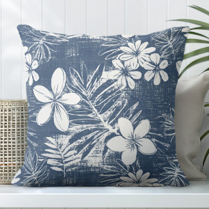Fleurs Tropicales Bleues Lance Oreiller