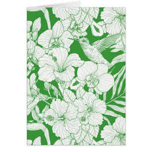 Fleurs tropicales et colibri en vert