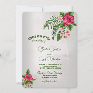 Fleurs tropicales et invitations de mariage Feuill