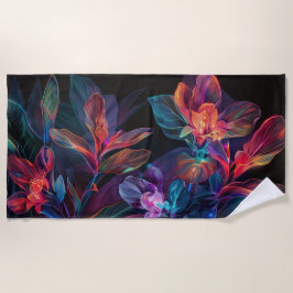 Fleurs tropicales. Néon. Serviette de plage
