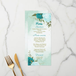 fleurs turquoise vert feuille menu mariage