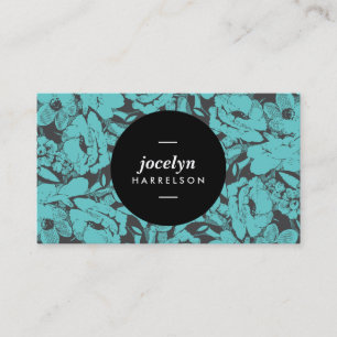 Fleurs Turquoises modernes Black Circle Carte de v