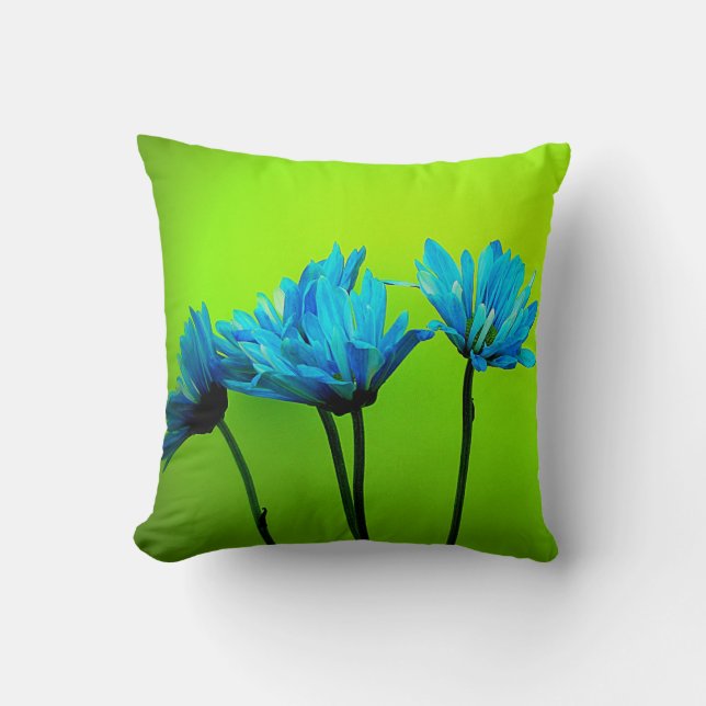 Fleurs turquoises Turquoise Daisies Coussin vert c (Recto)