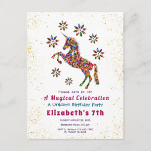 Fleurs Unicorne Magique Invitation Anniversaire