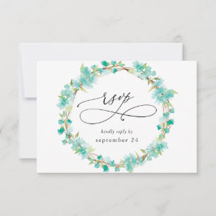 Fleurs vert menthe sur fond blanc avec RSVP repas