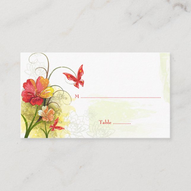 Fleurs vert rouge + carte mariage papillon (Devant)