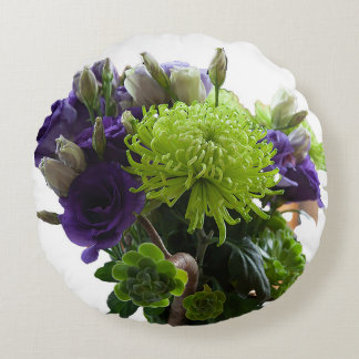 fleurs vertes et violettes coussin rond