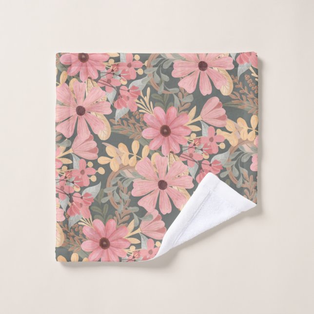 Fleurs vertes rose Sage Laisser Motif Aquarelle (Gant de toilette)