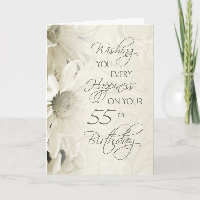 Fleurs Vintages blanches Bonne carte d'anniversair (Devant)