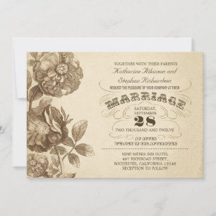 Fleurs vintages et faire-part de mariage typograph