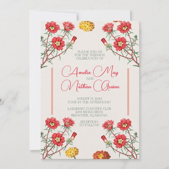 Fleurs Vintages Faire-part de mariage Cottagecore (Devant)