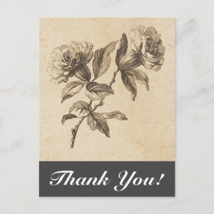 Fleurs vintages + "Merci !" Carte postale