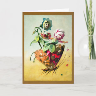 Fleurs vintages Riding Papillon Carte personnalisa