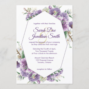 Fleurs violettes avec Faire-part de mariage de cad