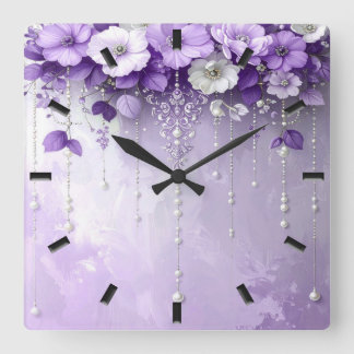 Fleurs violettes avec horloge murale perles pendan