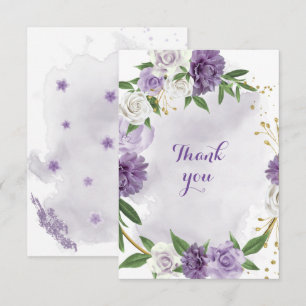 fleurs violettes carte de remerciements or vert